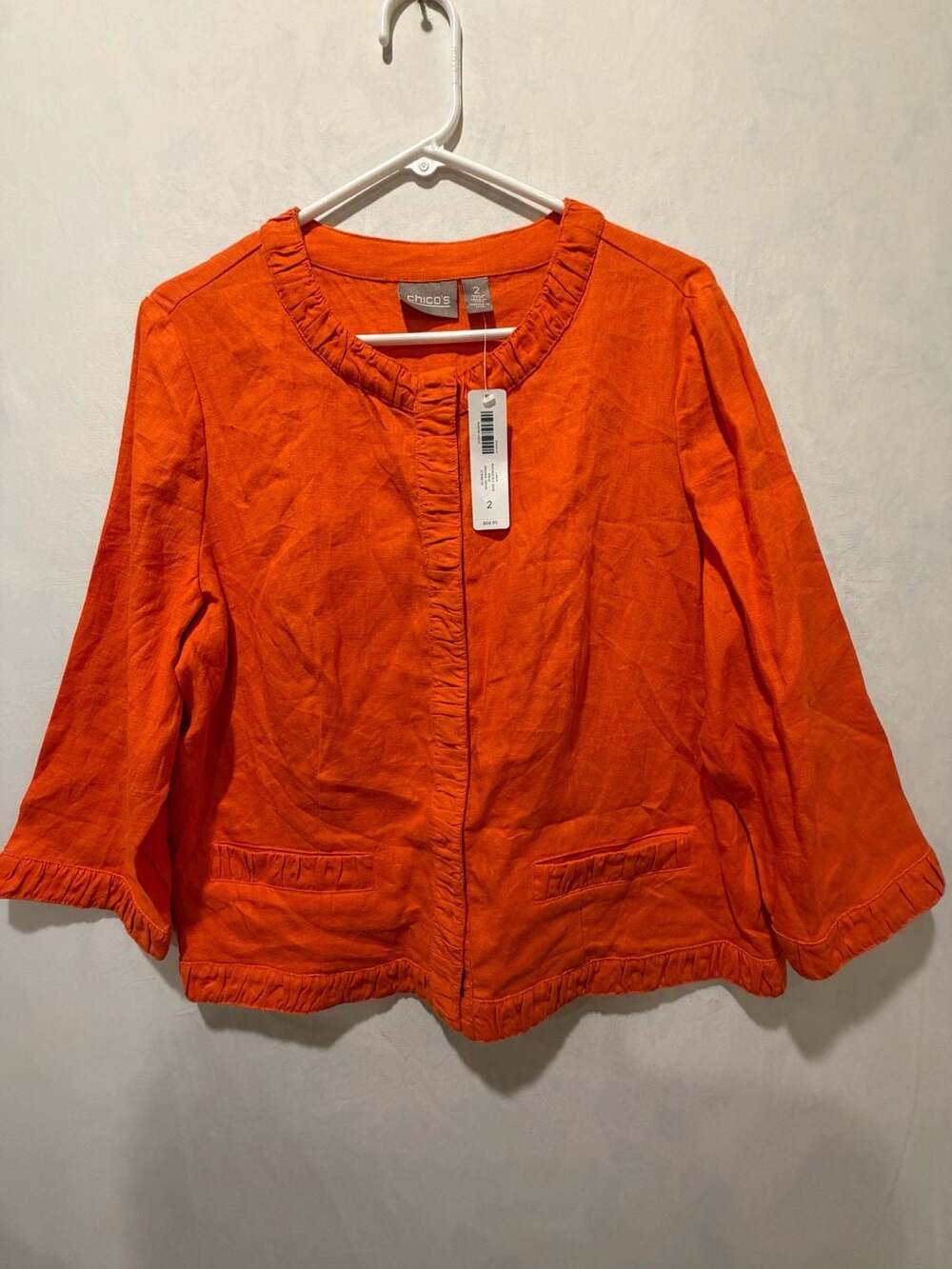 Chico's Linen Ruched Jacket Size 2 Orange New!!